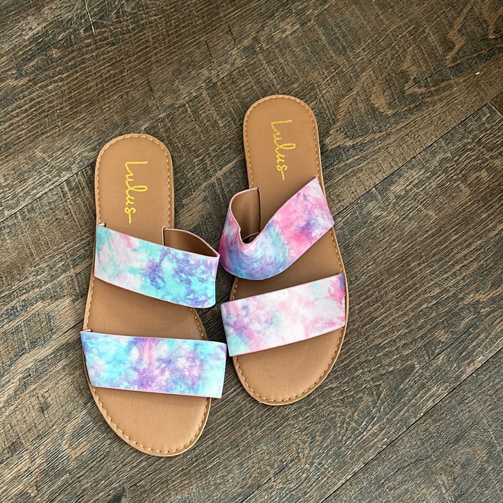 Lulus Time to Chill Tie-Dye Slide Slip On‎ Sandals Shoes Size 7